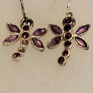 Belk jewelry purple amethyst gemstone dragonfly hook earrings.